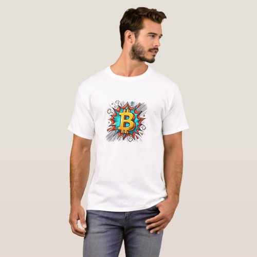 Bitcoin BTC Cryptocurrency logo Comic_book style T_Shirt