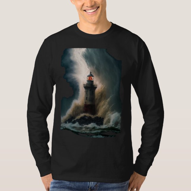 Bitcoin BTC Lighthouse Nautical Hard Money Ocean L T-Shirt (Front)