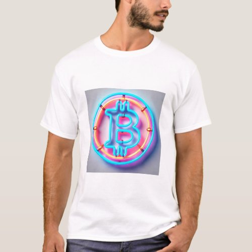 Bitcoin BTC Logo Neon Style Crypto Design T_Shirt