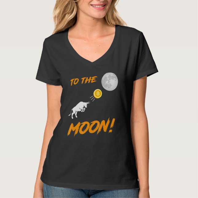 Bitcoin  Btc To The Moon Bull Cryptocurrency Hodl T-Shirt (Front)