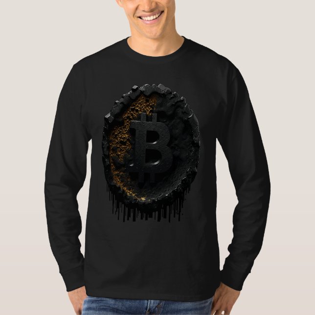 Bitcoin Coin Crypto Illustration Dark Black T-Shirt (Front)