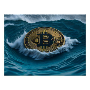 Bitcoin coin in the waves poster