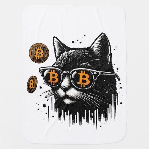 Bitcoin Cool Cat _ Trendy Crypto Enthusiast Blanke Baby Blanket