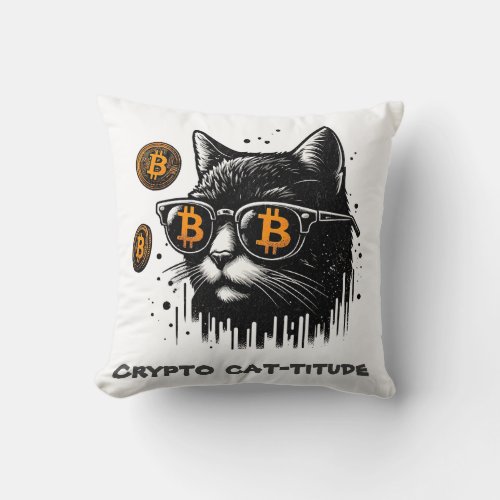 Bitcoin Cool Cat _ Trendy Crypto Enthusiast Pillow