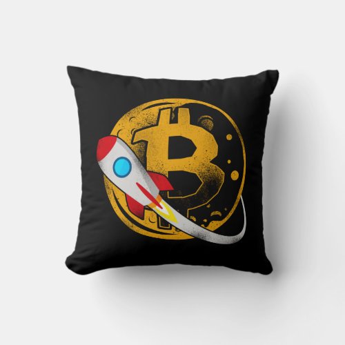 Bitcoin Crypto Bitcoin Rocket Moon Rocket Moon Throw Pillow