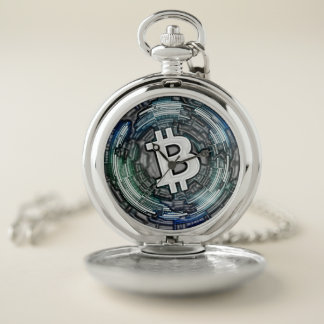 BITCOIN Crypto Coin Logo BTC Cryptocurrency Trader Pocket Watch