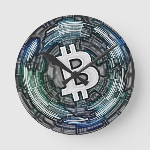 BITCOIN Crypto Coin Logo BTC Cryptocurrency Trader Round Clock