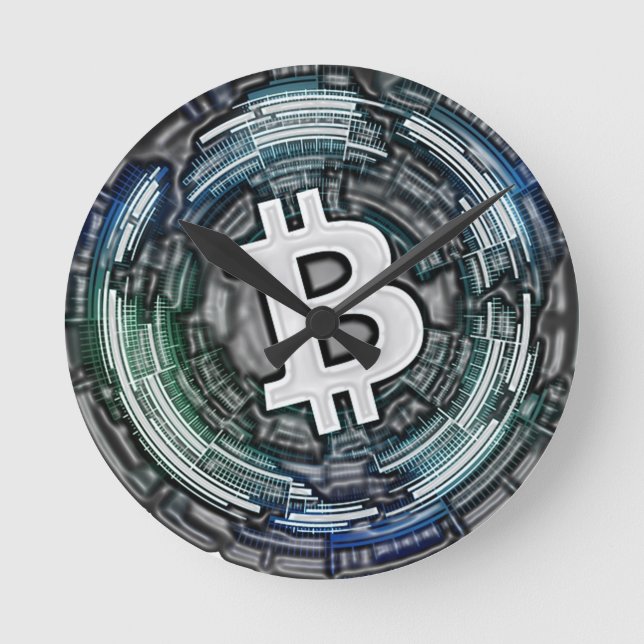 BITCOIN Crypto Coin Logo BTC Cryptocurrency Trader Round Clock (Front)