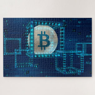 Bitcoin Cryptocurrency Blockchain Blue Silver Jigsaw Puzzle