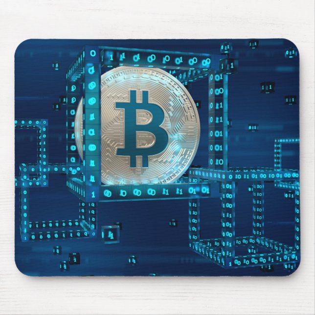 Bitcoin Cryptocurrency Blockchain Blue Silver Mouse Pad (Front)