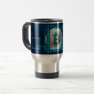 Bitcoin Cryptocurrency Blockchain Blue Silver Travel Mug