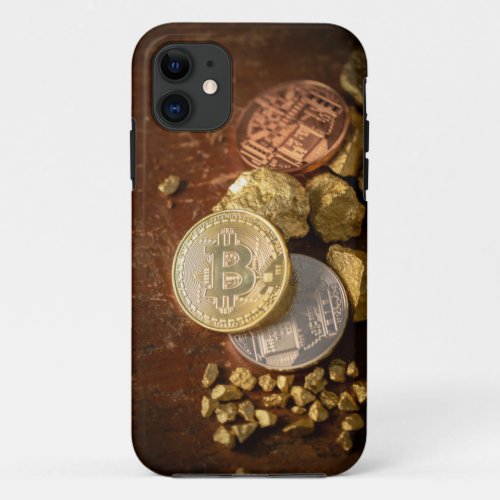Bitcoin Cryptocurrency Blockchain Rustic Gold BTC iPhone 11 Case