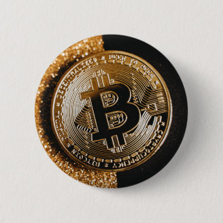 Bitcoin Cryptocurrency Chic Black Gold Glitter Button