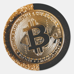 Bitcoin Cryptocurrency Chic Black Gold Glitter Classic Round Sticker