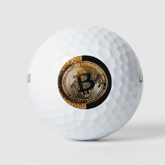 Bitcoin Cryptocurrency Chic Black Gold Glitter Golf Balls (Front)