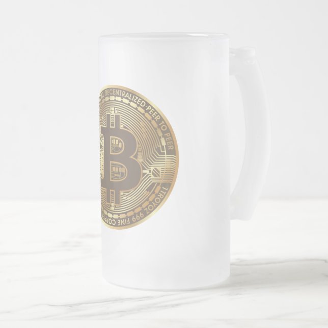 Bitcoin Cryptocurrency Frosted Glass Beer Mug (Front Right)