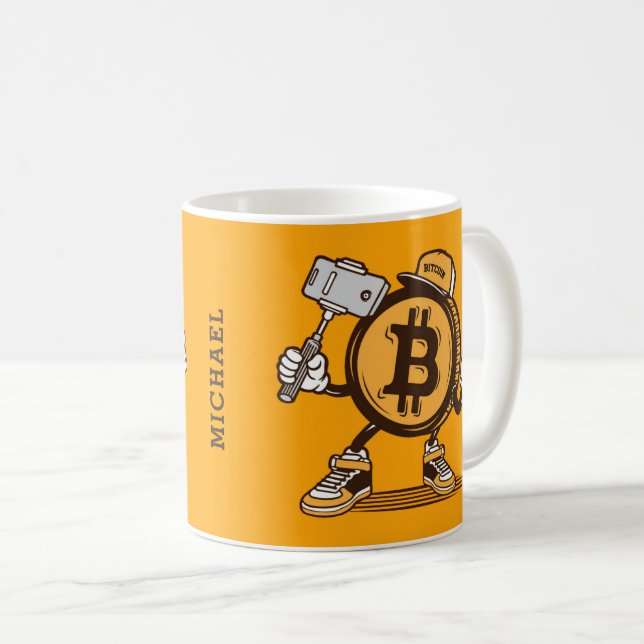 Bitcoin Cryptocurrency Funny Cartoon Personalized Coffee Mug (Front Right)