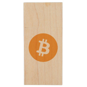 Bitcoin Cryptocurrency Logo Wood Flash Drive