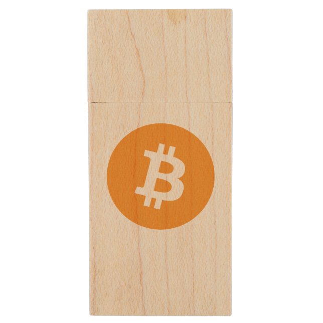 Bitcoin Cryptocurrency Logo Wood Flash Drive (Front Vertical)