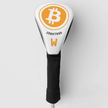 Bitcoin Cryptocurrency Monogrammed Name Golf Head Cover by ilovedigis at Zazzle