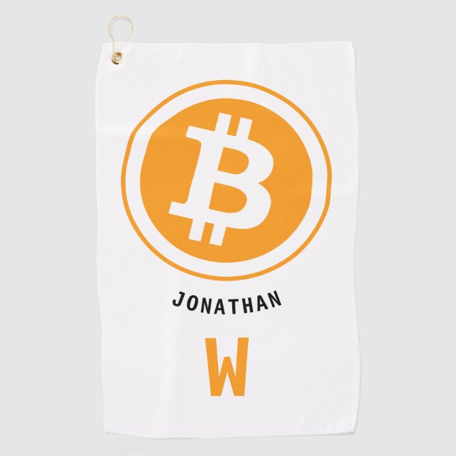 Bitcoin Cryptocurrency Monogrammed Name Golf Towel (Front)