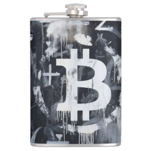 Bitcoin Currency Street Art (Black Painting No. 1) Flask