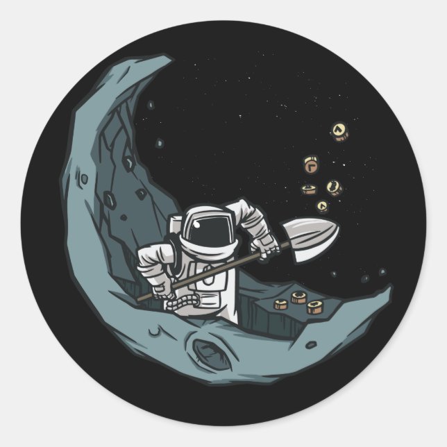 Bitcoin Digger, Astronaut Crypto Miner Classic Round Sticker (Front)