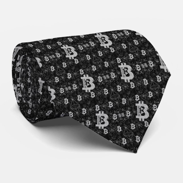 Bitcoin Digital Cryptocurrency Pattern Neck Tie (Rolled)