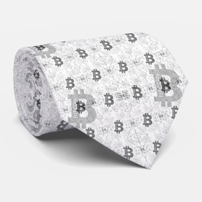 Bitcoin Digital Cryptocurrency Pattern Neck Tie (Rolled)