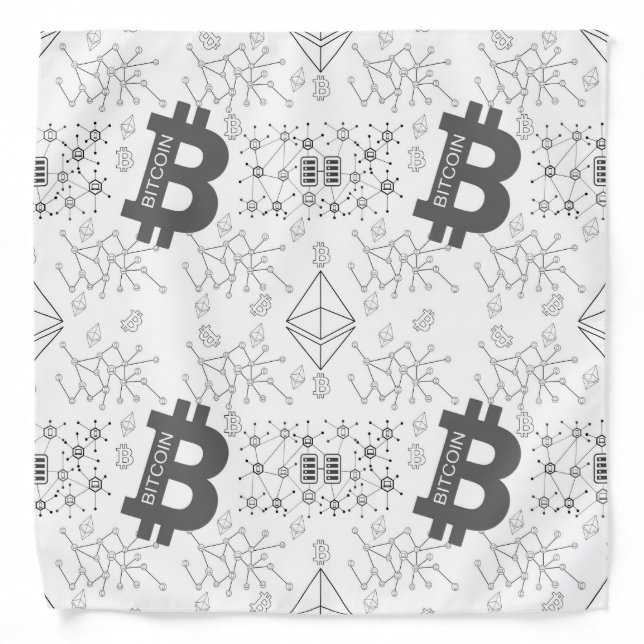 Bitcoin Digital Cryptocurrency White Black Pattern Bandana (Front)