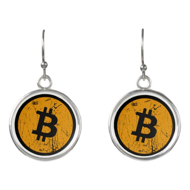 bitcoin digital currency money coin blockchain fin earrings (Front)
