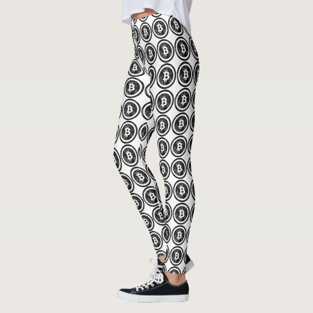 Bitcoin Distressed Black Coin Logo Leggings (Left)