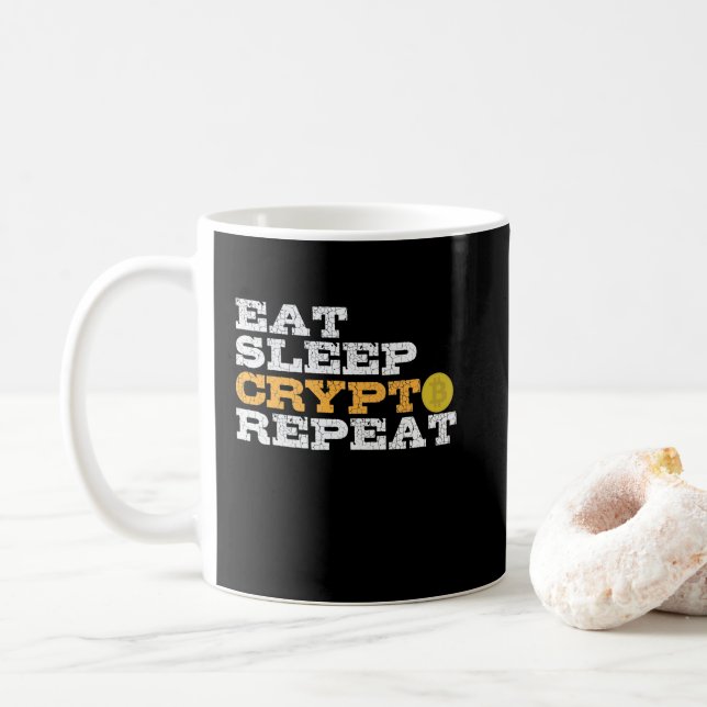 Bitcoin Eat Sleep Crypto Repeat Coffee Mug (With Donut)