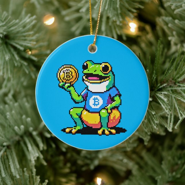 Bitcoin Frog - 8-Bit Crypto Journey Ceramic Ornament (Tree)