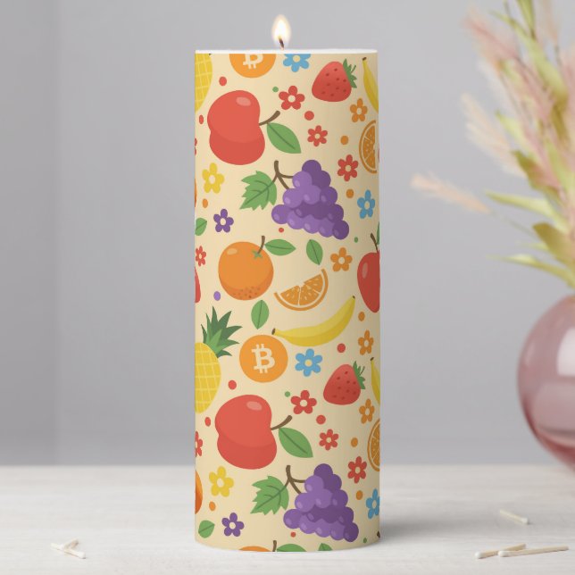 Bitcoin Fruits Pillar Candle (In Situ)