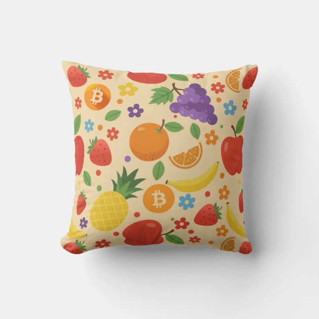 Bitcoin Fruits Throw Pillow (Front)