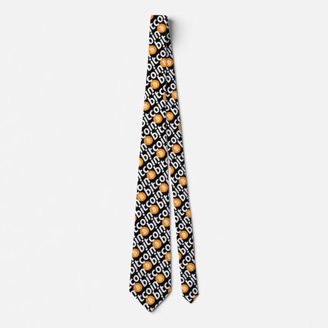 Bitcoin Full Logo White Text - Tie (Front)