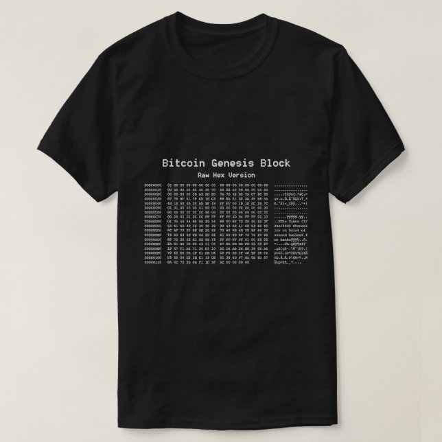Bitcoin Genesis Block Hex Code T-Shirt (Design Front)