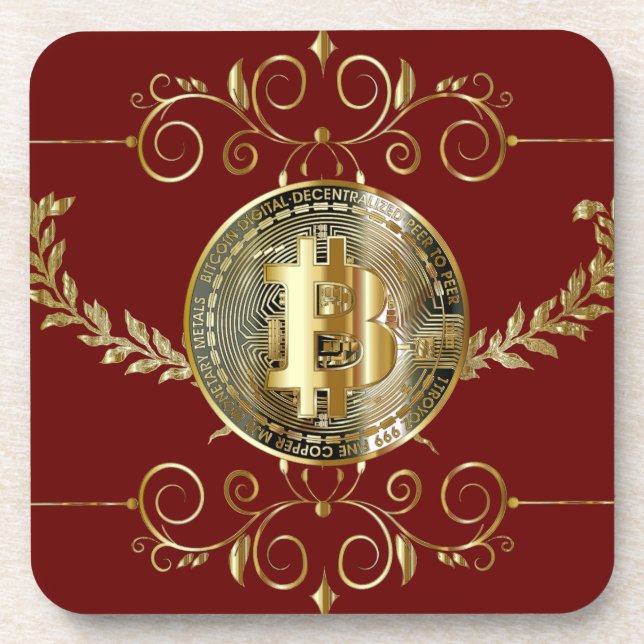 Bitcoin Gold Coin Crypto Money Red Black Beverage Coaster (Front)