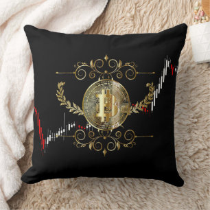 Bitcoin Gold Coin Digital Money Black Red White Throw Pillow