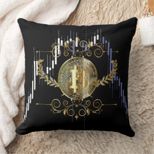 Bitcoin Gold Coin Digital Money Black Throw Pillow