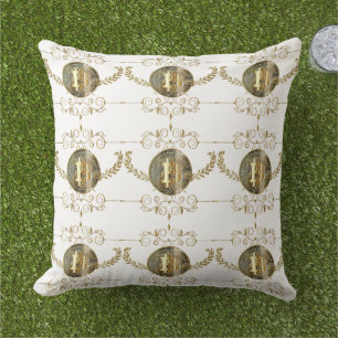 Bitcoin Gold Coin Digital Money White Outdoor Pillow