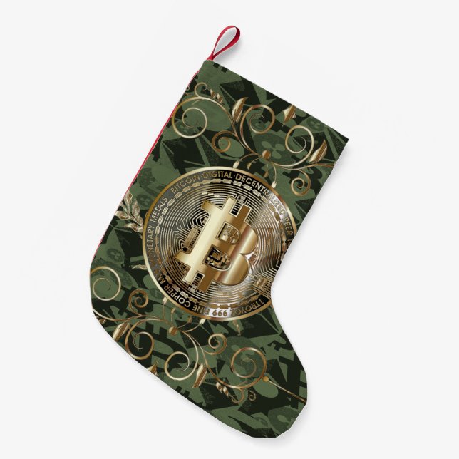 Bitcoin Gold Coin Money Design Small Christmas Stocking (Front (Hanging))