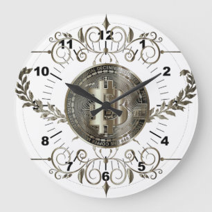 Bitcoin Gold Coin White Money Design Large Clock