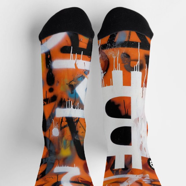 "Bitcoin Graffiti" (Style #2) Street Art Socks (Top)
