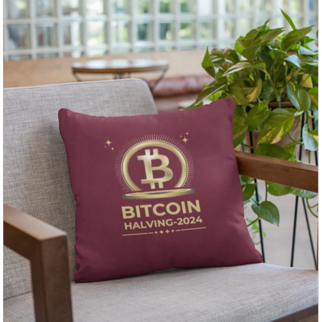 BITCOIN HALVING 2024 Crypto Digital Currency   Throw Pillow (Creator Uploaded)