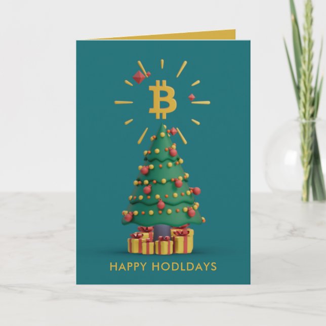 Bitcoin Happy Hodldays Cryptocurrency Modern Holiday Card (Front)
