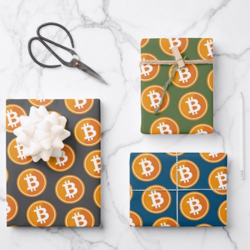 Bitcoin Icon in orange and grey green blue Wrapping Paper Sheets