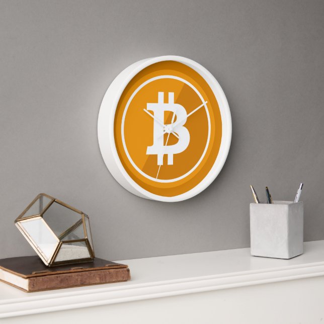 Bitcoin Icon in orange and white - cryptocurrency  Clock (Office)