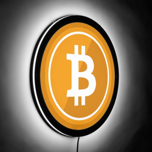 Bitcoin Icon in orange and white _ cryptocurrency LED Sign